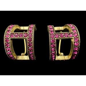 Designer Heidi Daus Red/Pink Half Hoop Crystal Earrings
